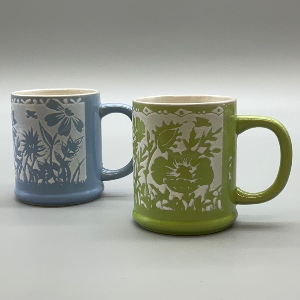 Set of 2 Floral Coffee Tea Mugs Made in Japan
